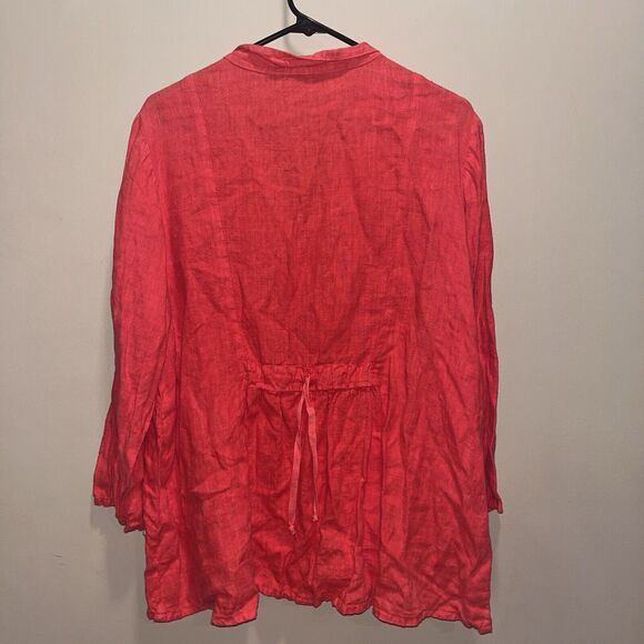 Fenini Womens Orange Linen Button Up Jacket XL Pockets Flowy Quiet Luxury Classy - Picture 5 of 10